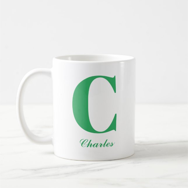 Caneca De Café Script Verde Personalizado Inicial e Mug de Nome (Esquerda)