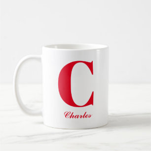 Caneca De Café Script Vermelho Personalizado Inicial e Mug de Nom