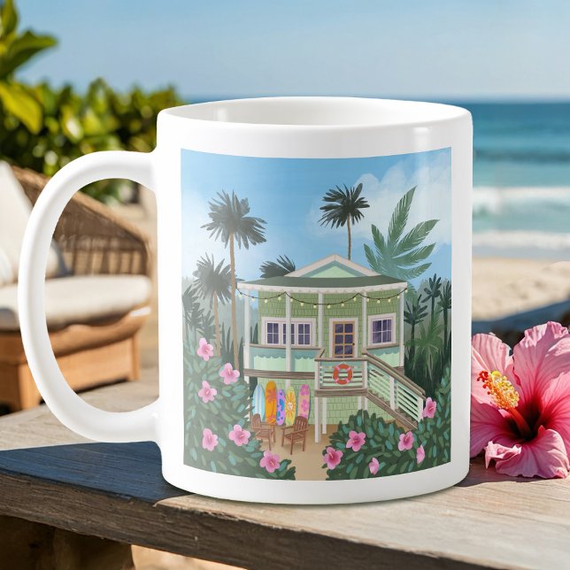 Caneca De Café Sea Foam Green Beach House (Criador carregado)