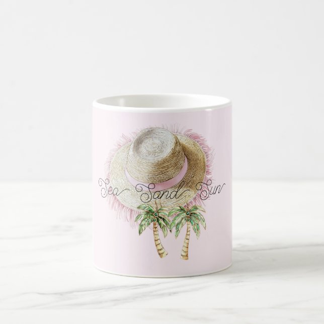 Caneca De Café Sea Sand Sun Straw Hat Palm Trees (Centro)