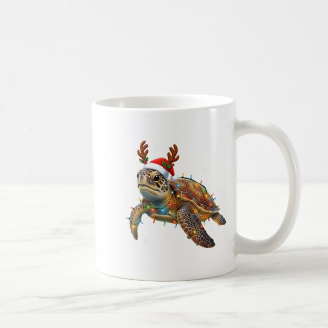 Caneca De Café Sea Turtle Christmas Lights Funny Santa Hat Men Wo (Direita)
