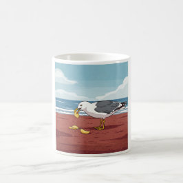 Caneca De Café Seagull comendo um chip em PEI Beach Mug