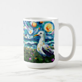 Caneca De Café Seagull Van Gogh Style Beach Sky Blue Teal