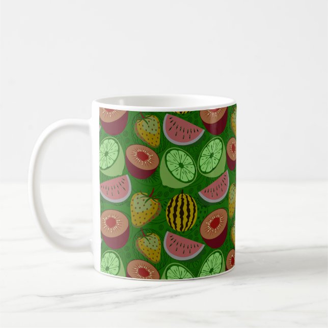 Caneca De Café Seamless pattern tropical fruit & green background (Esquerda)