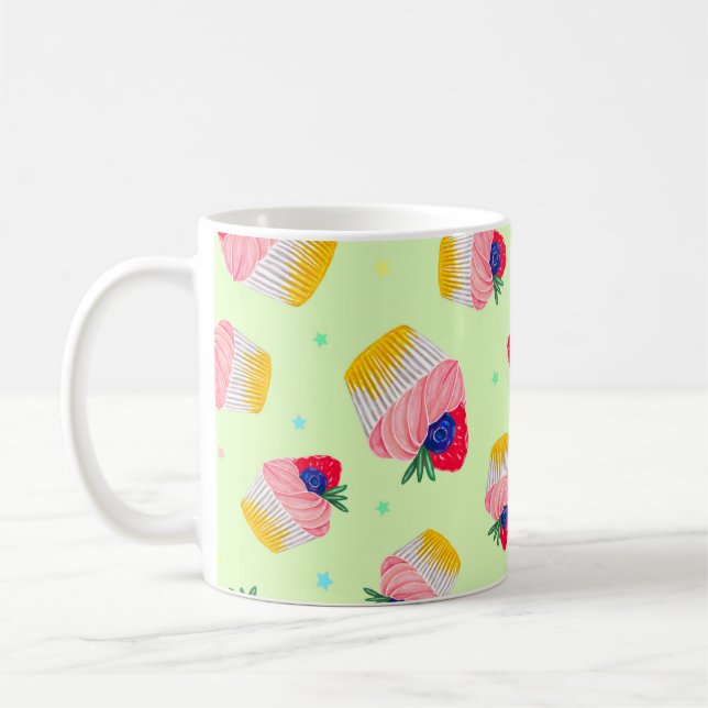 Caneca De Café Seamless pattern with a cupcake with strawberries  (Esquerda)