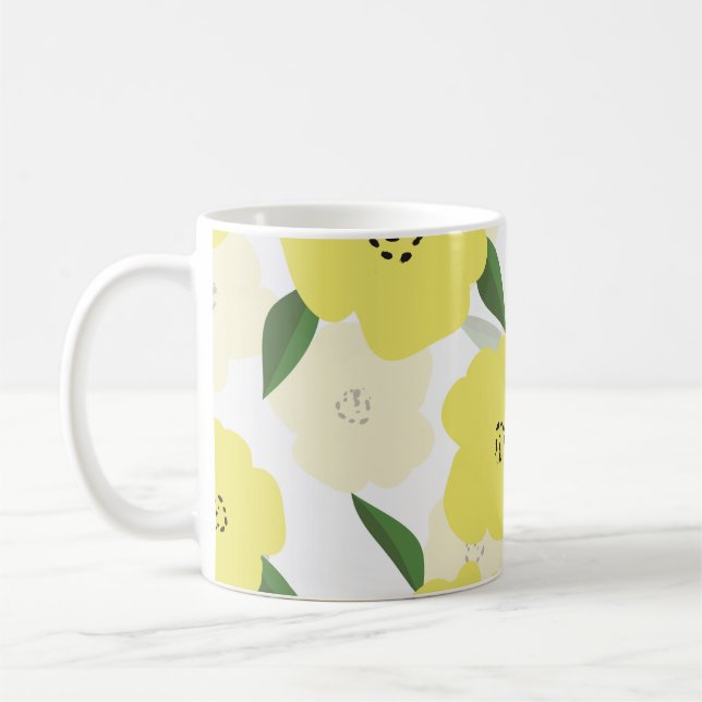 Caneca De Café Seamless pattern with bright yellow flowers backgr (Esquerda)