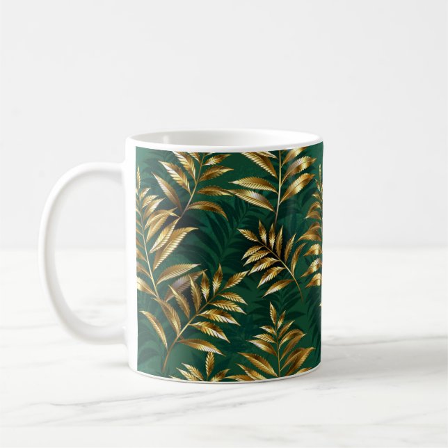Caneca De Café Seamless pattern with golden ferns (Esquerda)