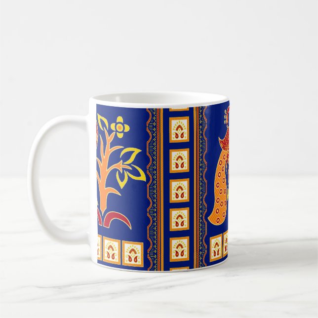 Caneca De Café Seamless traditional indian border with peacock (Esquerda)