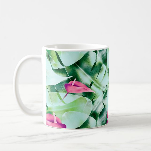 Caneca De Café Seamless tropical leaves pattern background, retro (Esquerda)