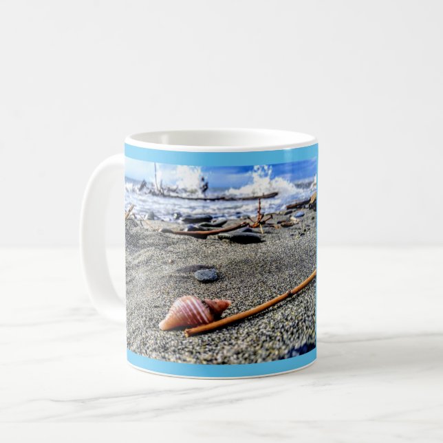 Caneca De Café Seashell Personalizado na Praia (Frente Esquerda)