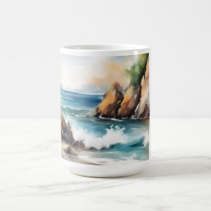Caneca De Café Seashord Watercolor Painting Background Art Design