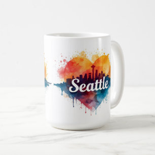 Caneca De Café Seattle City aguarela Skyline