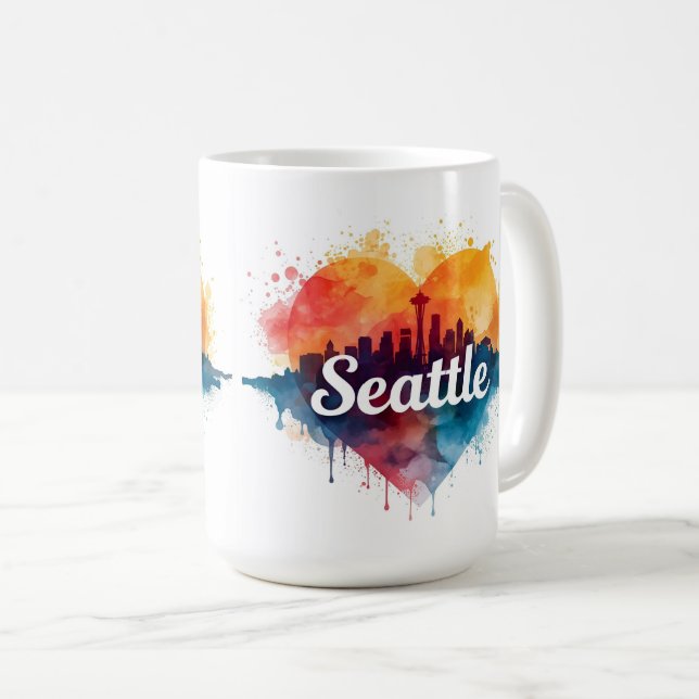 Caneca De Café Seattle City aguarela Skyline (Frente Esquerda)