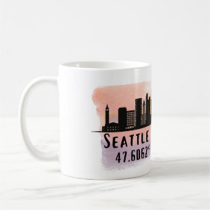 Caneca De Café Seattle City Skyline Latitude e Longitude