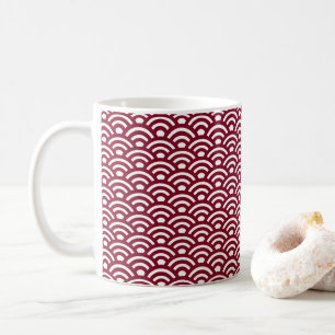 Caneca De Café Seigaiha, Ondas, Japonês, Borgonha e Branco