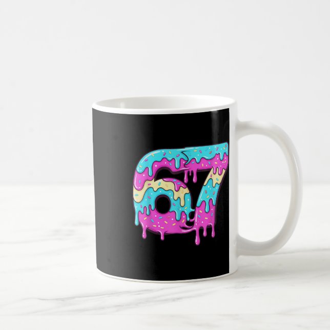 Caneca De Café Seis Sete 67 Meme Gotejante Número 67 Sorvete  (Direita)