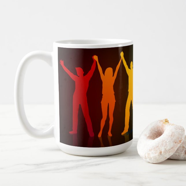 Caneca De Café Seis silhuetas em pé de Slipperyjoe com braços lev (Com Donut)