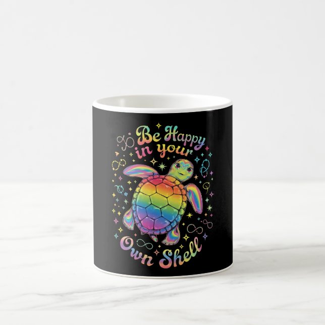 Caneca De Café Seja Feliz Na Sua Própria Concha Tartaruga Arco-Ír (Centro)