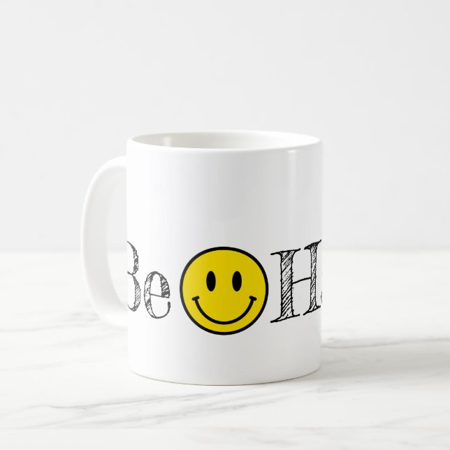 Caneca De Café Seja Feliz Típica Sorria Cara Emoji Coffee Mug (Frente Esquerda)
