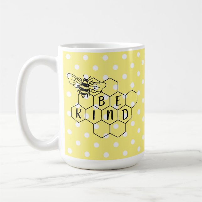 Caneca De Café Seja gentil com a Bolinhas amarela da abelha (Esquerda)