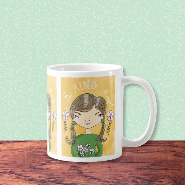 Caneca De Café Seja gentil - Garota Whimsical e Flor Mug (Be kind...always , whimsical girl coffee mug .)