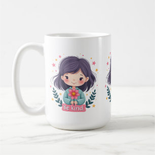 Caneca De Café Seja Gentil Menina Fofa com Flor Arte Positiva