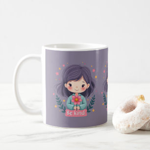 Caneca De Café Seja Gentil Menina Fofa com Flor Arte Positiva
