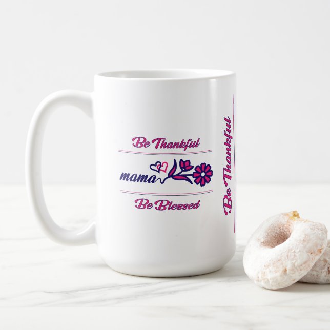 Caneca De Café Seja Grata Mamãe Rosa,Azul Cor Moderno  (Com Donut)
