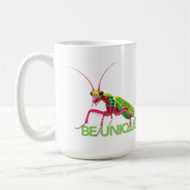 Caneca De Café SEJA ÚNICO inseto louva-a-deus arte psicodélica de