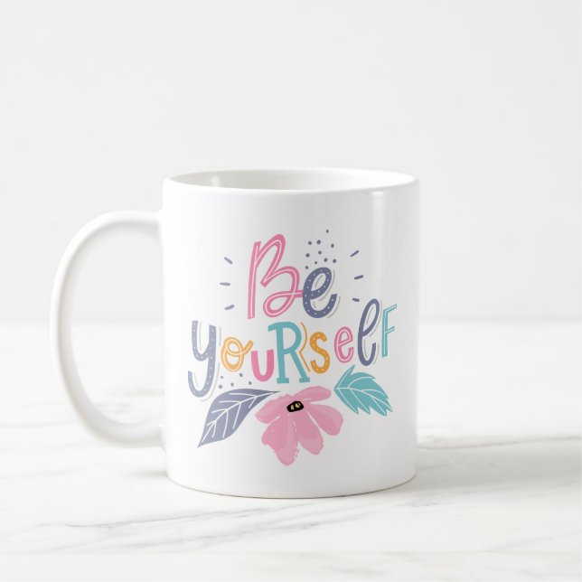 Caneca De Café Seja você mesmo | Flores de Pastel (Esquerda)