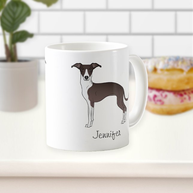 Caneca De Café Selado E Branco Italian Greyhound Com Nome Persona (Criador carregado)