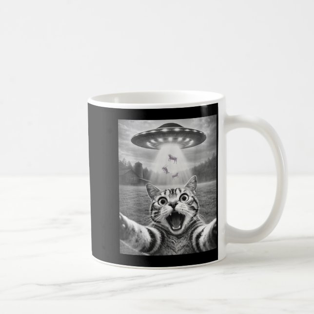 Caneca De Café Selfie de Gato com OVNI Alien Funny Cat para Homen (Direita)