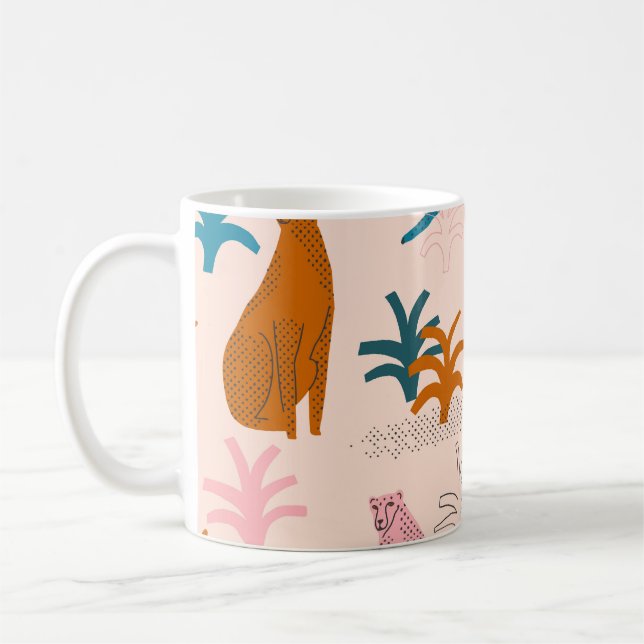Caneca De Café Selgle Cheetah: Padrão Tropical Funky. (Esquerda)