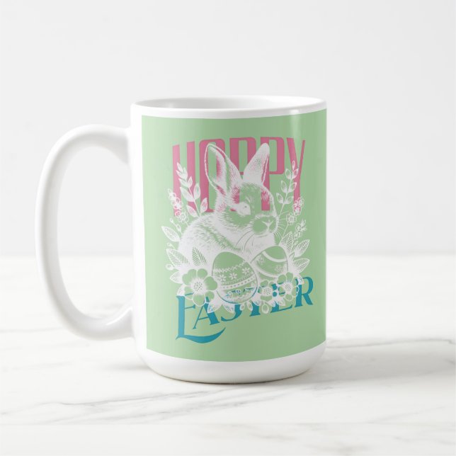 Caneca De Café Selo Coelho da Páscoa Alegre Rosa (Esquerda)