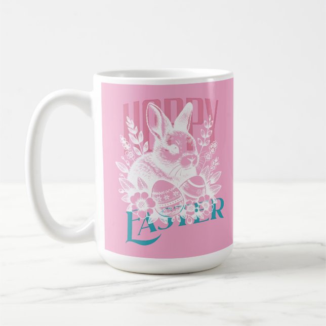 Caneca De Café Selo Coelho da Páscoa Alegre Rosa (Esquerda)