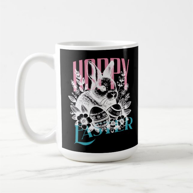 Caneca De Café Selo Coelho da Páscoa Alegre Rosa (Esquerda)