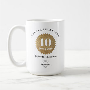 Caneca De Café Selo de ouro personalizado 10 anos de serviço Prêm