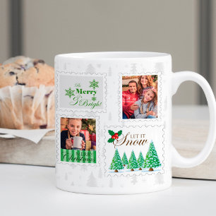 Caneca De Café Selos de Correio de Natal Verde Árvore de Pinheiro