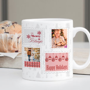 Caneca De Café Selos de Correio de Natal Vermelhos Cinza Árvores