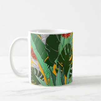Caneca De Café Selva de Verão: Padrão de Palma Brilhante.