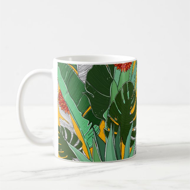 Caneca De Café Selva de Verão: Padrão de Palma Brilhante. (Esquerda)