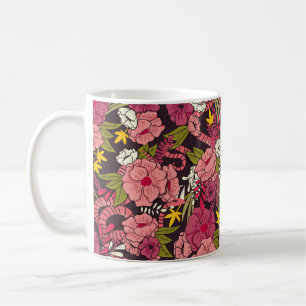 Caneca De Café Selva floral com padrão cobra, flor tropical