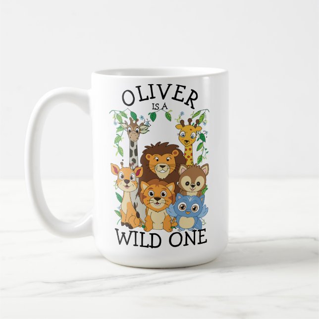 Caneca De Café Selva Uma Selva Safari Bebê primeiro aniversario C (Esquerda)
