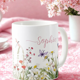 Caneca De Café Selvagens Cor-de-rosa Nome de script personalizado