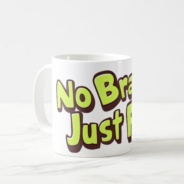 Caneca De Café Sem Cérebro Apenas Texto Amarelo Divertido (Frente Esquerda)