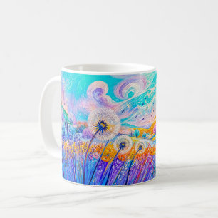Caneca De Café Sementes de dente-de-leão flutuando ao vento suave