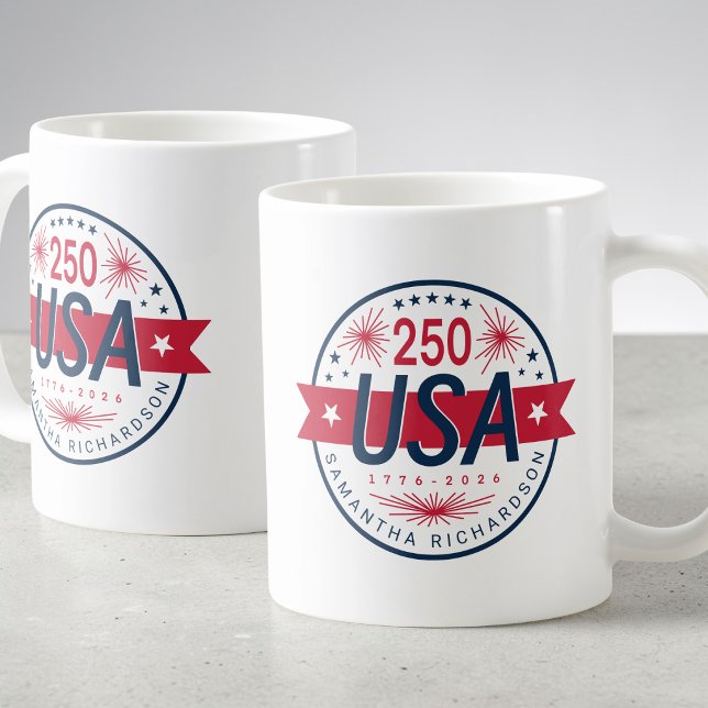 Caneca De Café Semiquincentenário dos EUA Aniversário de 250 anos (USA Semiquincentennial America's 250th Anniversary Coffee Mug)