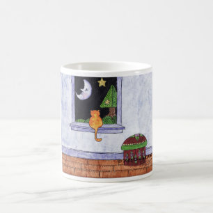 Caneca De Café Senhora Gato que olha a lua