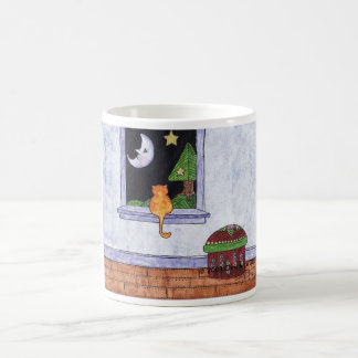 Caneca De Café Senhora Gato que olha a lua
