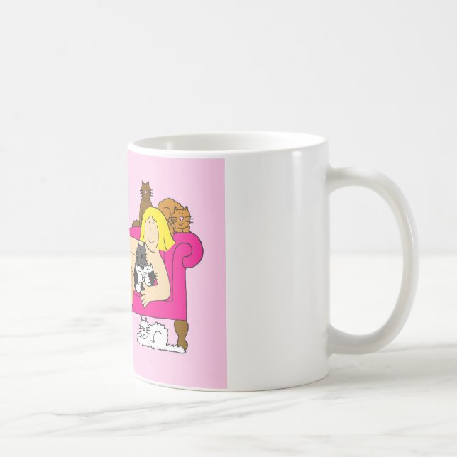 Caneca De Café Senhora louca humor do gato (Direita)